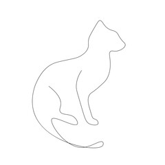 Cat silhouette line drawing on white background. Vector illustration