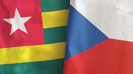 Czech Republic and Togo two flags textile cloth 3D rendering