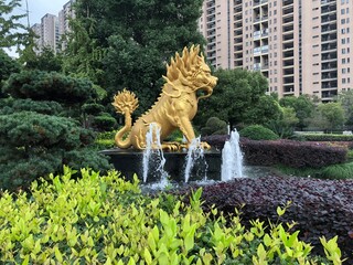 Chinese golden lion side view