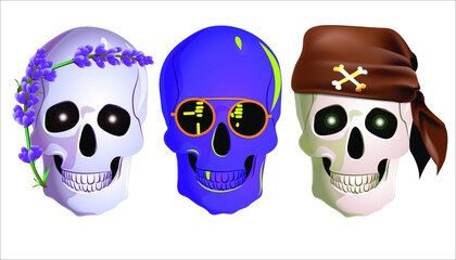 
Vector illustration of variants of a human skull. Creative party masks.