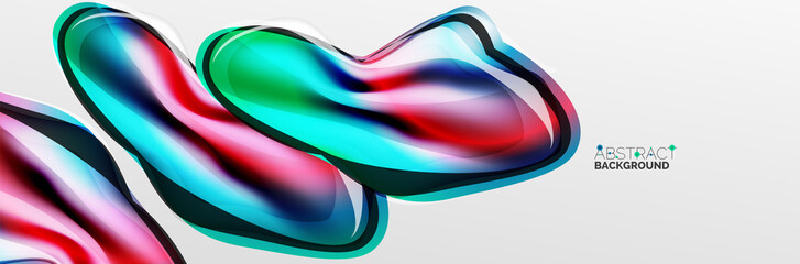Vector abstract background, flowing liquid style bubble with metallic, color quicksilver chrome texture and color glow effects