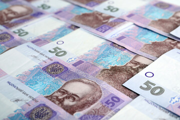 Obraz na płótnie Canvas Closeup view of Ukrainian money as background. National currency
