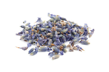 Heap of beautiful lavender flowers on white background