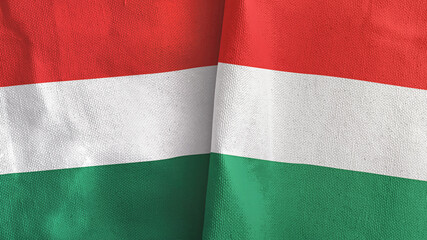 Hungary two flags textile cloth 3D rendering