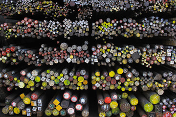 Fototapeta premium Colorful Iron Bar pattern with various shape and size. This is one of important building materials. 
