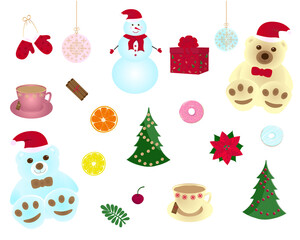 A set of Christmas decorations. Vector illustration  in cartoon style.