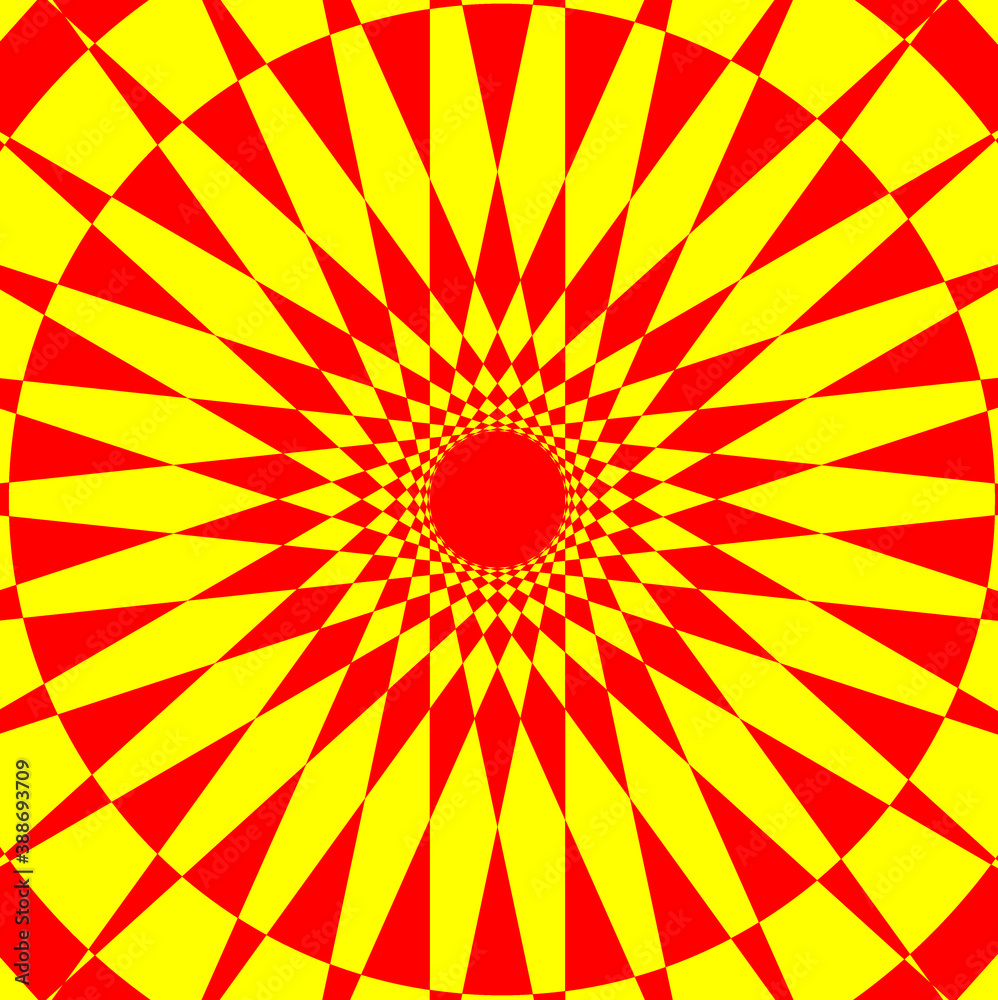 Poster abstract geometric pattern - red and yellow, circular mathematical ornament,