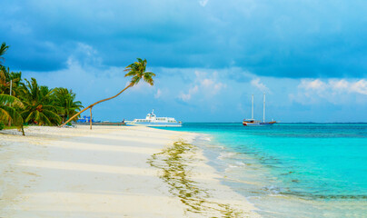 Top view of beautiful beach. Aerial drone shot of turquoise sea