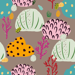 Bright underwater seamless pattern with beautiful corals.
