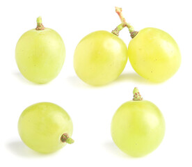 Set of fresh grapes on white background