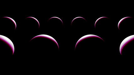 Licht und Schattenspiel, weiße Kugeln vor schwarzem Hintergrund