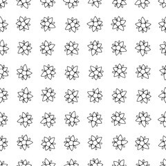 black and white pattern with hand drawn drawn flowers