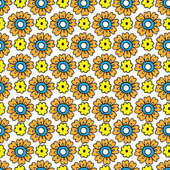 Bright seamless pattern with hand drawn doodle flowers