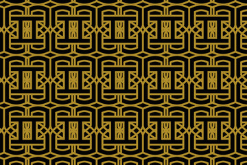 Fototapeta premium abstract ornament seamless pattern. black and gold colors. geometric design use horizontal layout. line style.