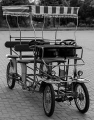  An old golf cart black and white photo