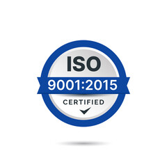 ISO 9001 Certified badge logo design. professional certification standard verified modern blue vector illustration.