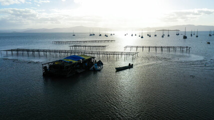Marine farm, aerial footage from Florianópolis Santa Catarina Brazil