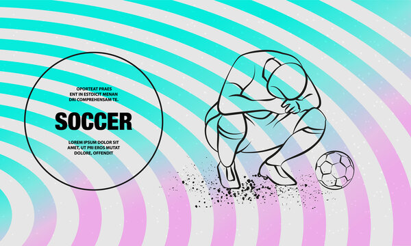Loser soccer player squatted on his haunches and lowered his head. Vector outline of Soccer player sport illustration.