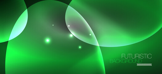 Fototapeta premium Neon ellipses abstract backgrounds. Shiny bright round shapes glowing in the dark. Vector futuristic illustrations for covers, banners, flyers and posters and other