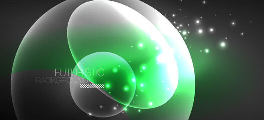 Neon ellipses abstract backgrounds. Shiny bright round shapes glowing in the dark. Vector futuristic illustrations for covers, banners, flyers and posters and other