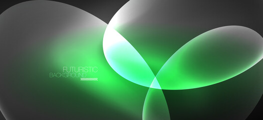 Neon ellipses abstract backgrounds. Shiny bright round shapes glowing in the dark. Vector futuristic illustrations for covers, banners, flyers and posters and other