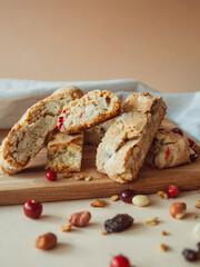 freshly baked homemade cookies with nuts and cranberries
