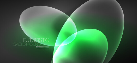 Neon ellipses abstract backgrounds. Shiny bright round shapes glowing in the dark. Vector futuristic illustrations for covers, banners, flyers and posters and other