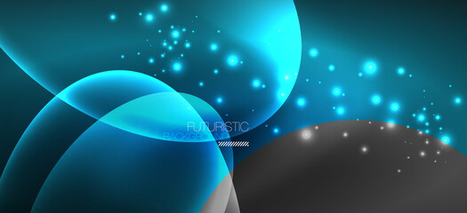 Neon ellipses abstract backgrounds. Shiny bright round shapes glowing in the dark. Vector futuristic illustrations for covers, banners, flyers and posters and other