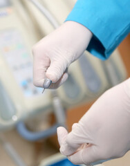 Fototapeta na wymiar close up of a doctor holding a dental turbine