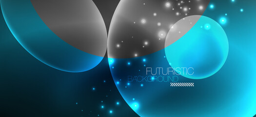 Neon ellipses abstract backgrounds. Shiny bright round shapes glowing in the dark. Vector futuristic illustrations for covers, banners, flyers and posters and other