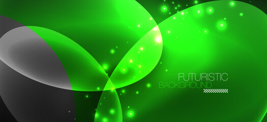 Neon ellipses abstract backgrounds. Shiny bright round shapes glowing in the dark. Vector futuristic illustrations for covers, banners, flyers and posters and other