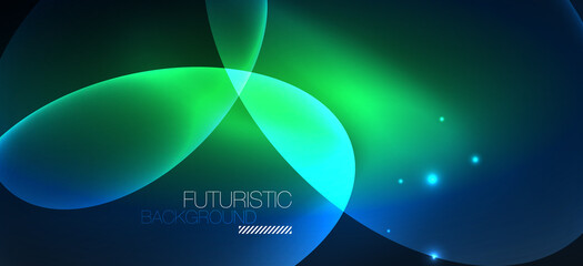 Neon ellipses abstract backgrounds. Shiny bright round shapes glowing in the dark. Vector futuristic illustrations for covers, banners, flyers and posters and other