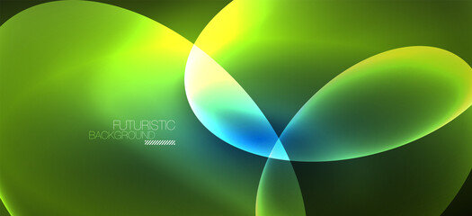 Neon ellipses abstract backgrounds. Shiny bright round shapes glowing in the dark. Vector futuristic illustrations for covers, banners, flyers and posters and other