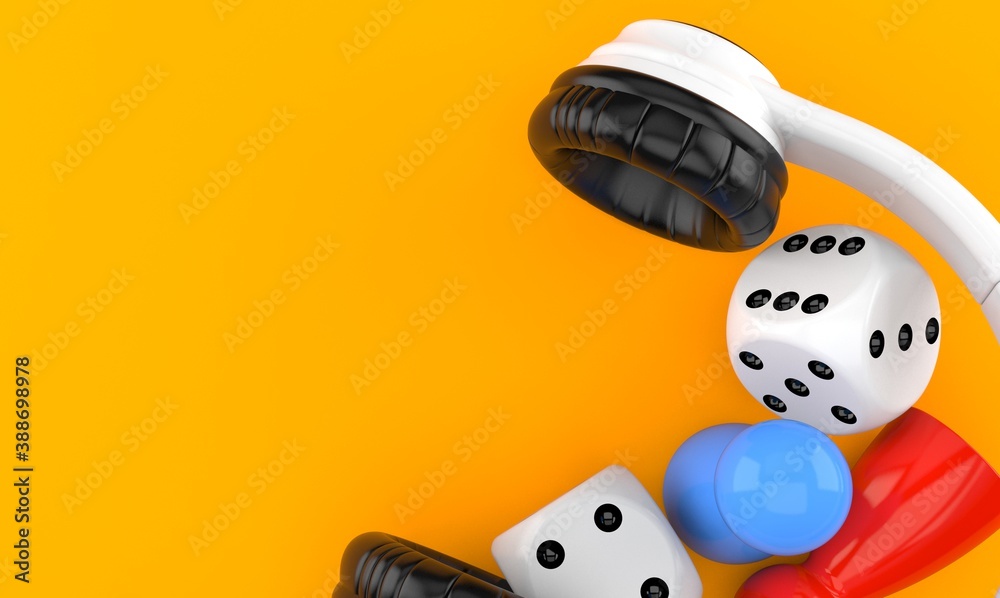 Sticker headphones with dice and pawn