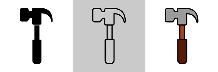 Carpenter hammer icon. Line, glyph and filled outline colorful version, claw hammer outline and filled vector sign. Symbol, logo illustration. Different style icons set.