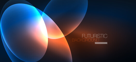 Neon ellipses abstract backgrounds. Shiny bright round shapes glowing in the dark. Vector futuristic illustrations for covers, banners, flyers and posters and other