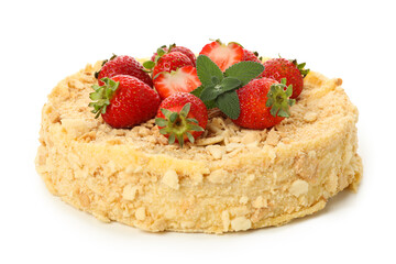 Delicious Napoleon cake with strawberry isolated on white background