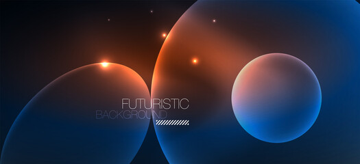 Neon ellipses abstract backgrounds. Shiny bright round shapes glowing in the dark. Vector futuristic illustrations for covers, banners, flyers and posters and other