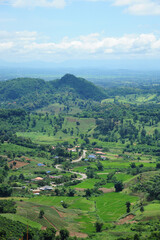 Fototapeta na wymiar beautiful view of doi mae salong mountain with hill tribe village at chiangrai , Thailand