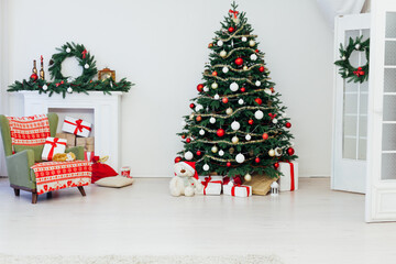 Christmas tree with gifts for the new year red decor