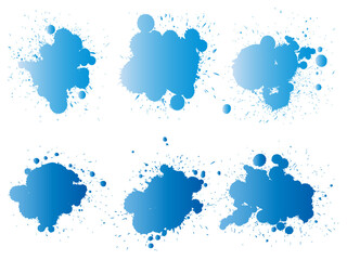 Vector collection of artistic grungy paint drop, hand made creative splash or splatter stroke set isolated white background. Abstract grunge dirty stains group, education or graphic art decoration