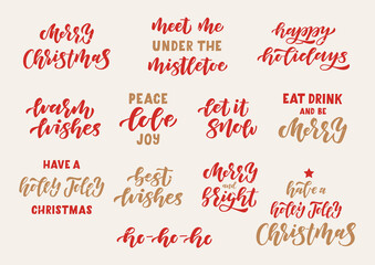 Merry Christmas hand drawn lettering set. Christmas quotes