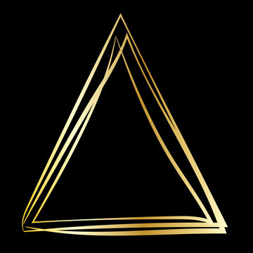 Gold triangel frame. Geometric shape in doodle stile. For desidn of invitation, bucklets, cards and