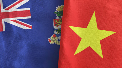 Vietnam and Cayman Islands two flags textile cloth 3D rendering