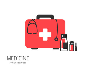 Medicines - tablets, vaccines, capsules - vector set.