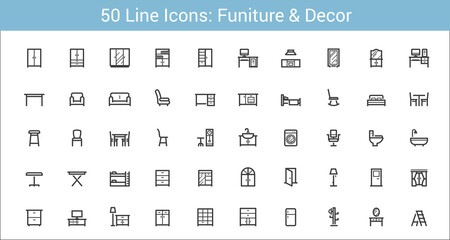 Furniture and Decor Line Icon Set