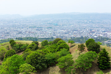 Fototapeta na wymiar 若草山頂上と奈良市街遠望