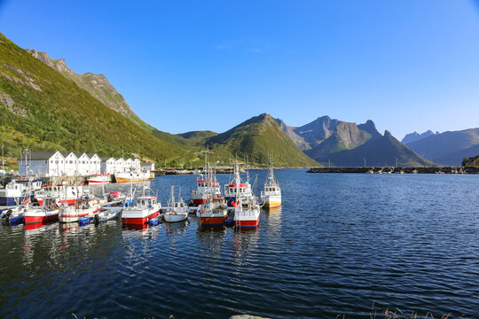 Fishing boats in port, Hus&oslash;ya in Troms county	
