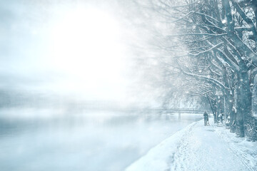 Fototapeta na wymiar blurred background snow snowflakes texture