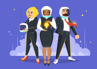 Startup team web banner. Business vector illustration